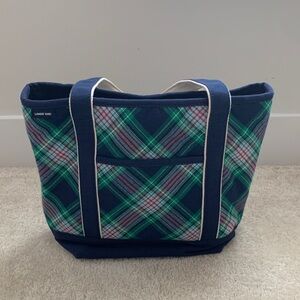 Lands' End Plaid Tote Bag - Blue and Green